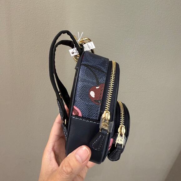 Coach CZ086 Mini Court Backpack Bag Charm In Signature Canvas With Cherry Print - Picture 2 of 16